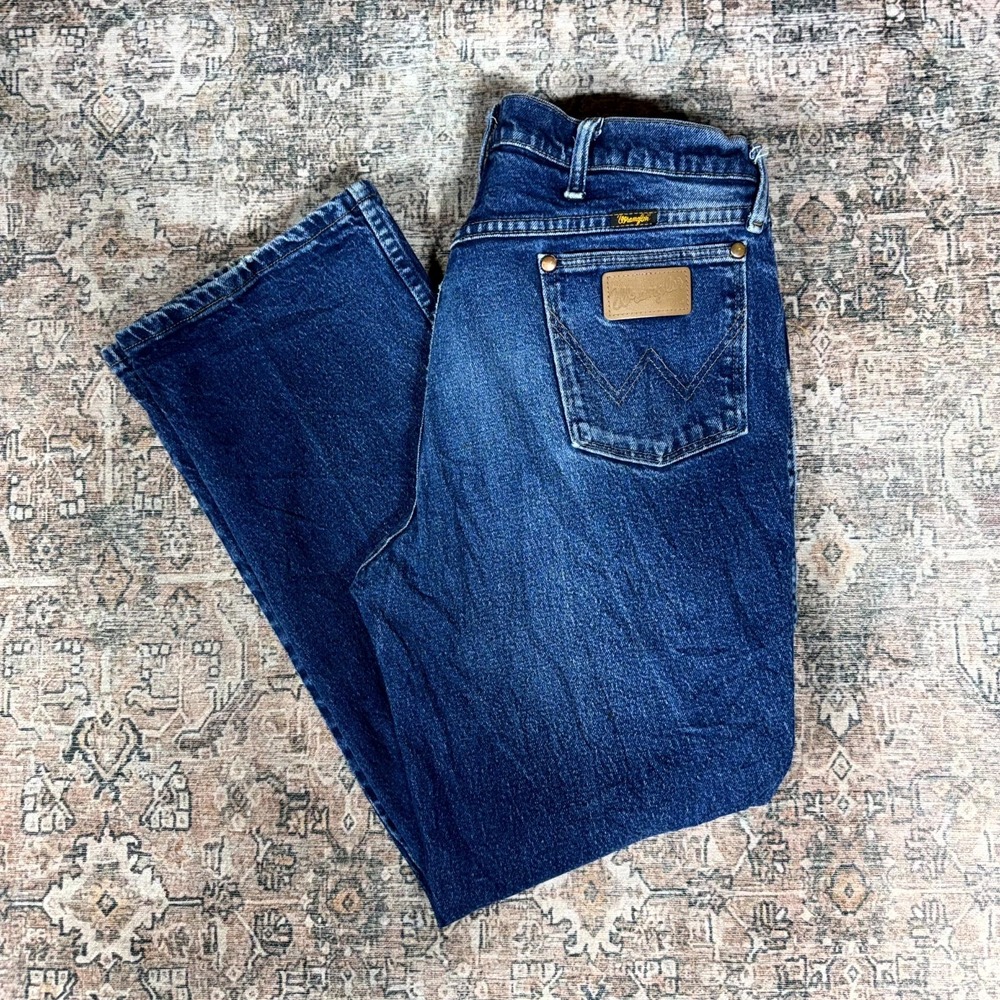Wrangler 947STR Cowboy Cut Jeans Mens 38x30 Blue Denim Bootcut Faded Stretch